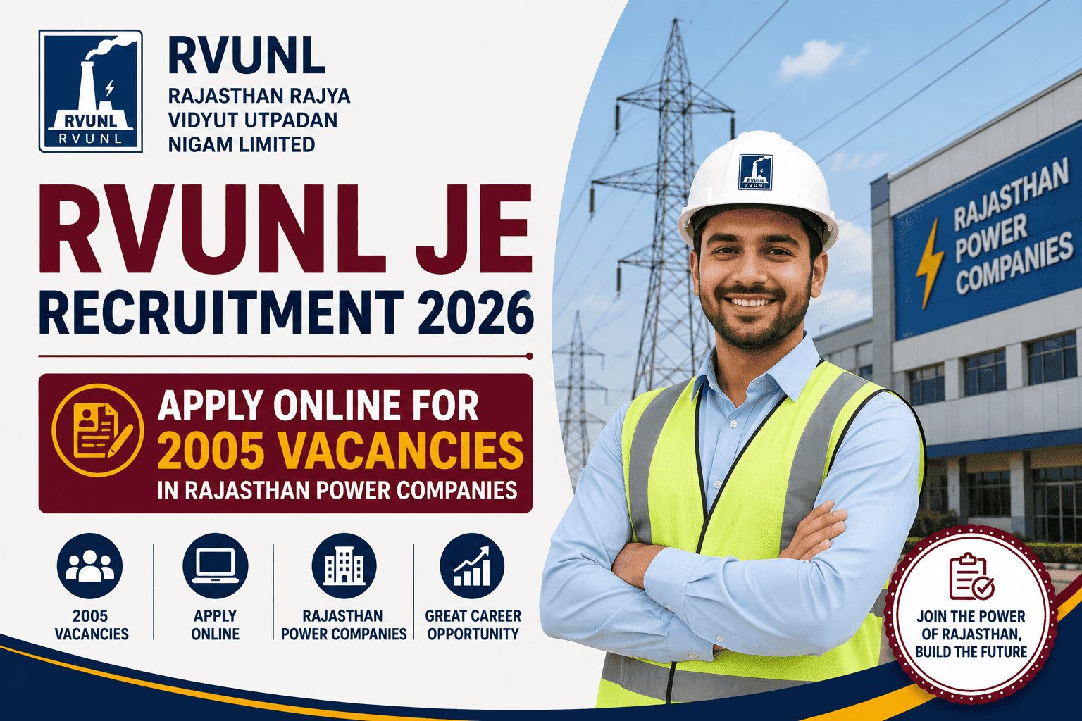 RVUNL JE Recruitment 2026: Apply Online for 2005 Vacancies in Rajasthan Power Companies