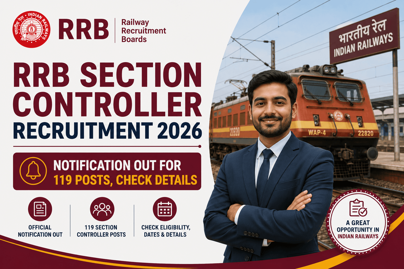 RRB Section Controller Recruitment 2026: Notification Out for 119 Posts, Check Details