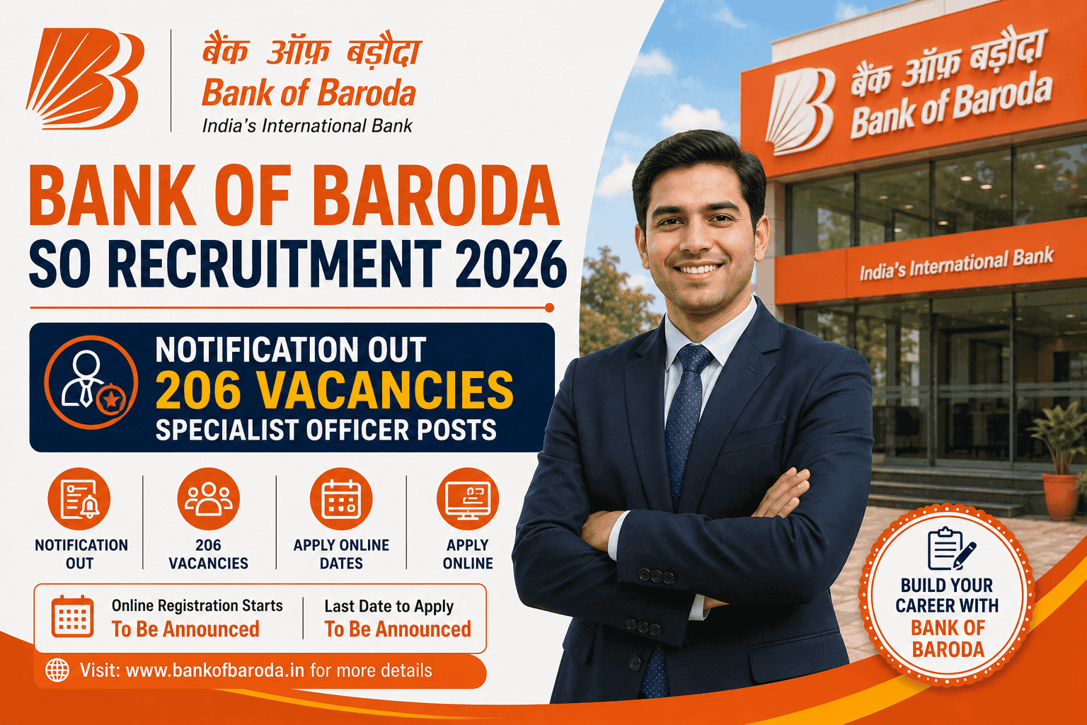 Bank of Baroda SO Recruitment 2026 : Notification Out, 206 Specialist Officer Vacancies, Apply Online Dates