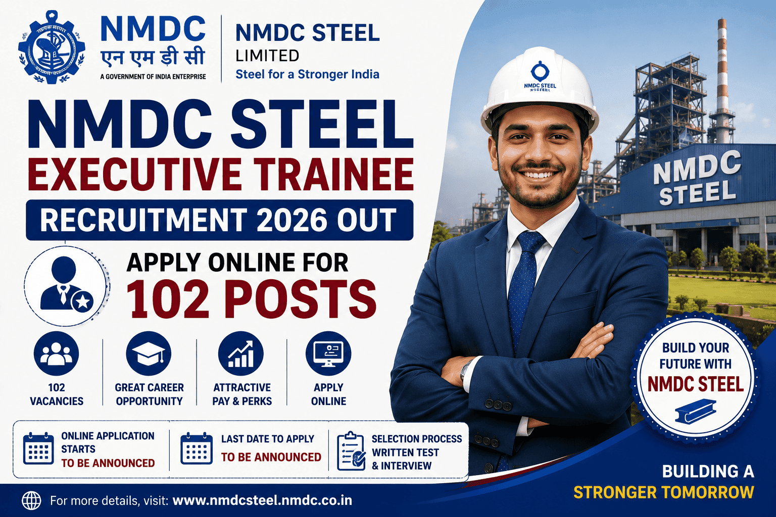 NMDC Steel Executive Trainee Recruitment 2026, Apply Online for 102 Posts
