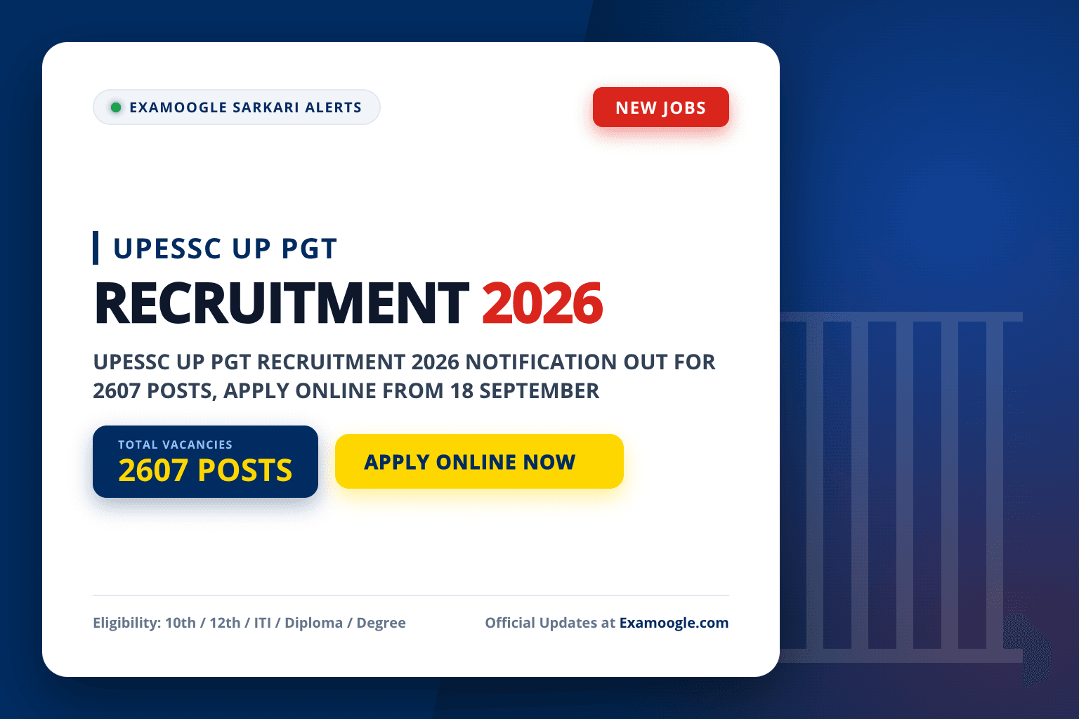 UPESSC UP PGT Recruitment 2026: Apply Online for 2607 Lecturer Posts Starting September 18